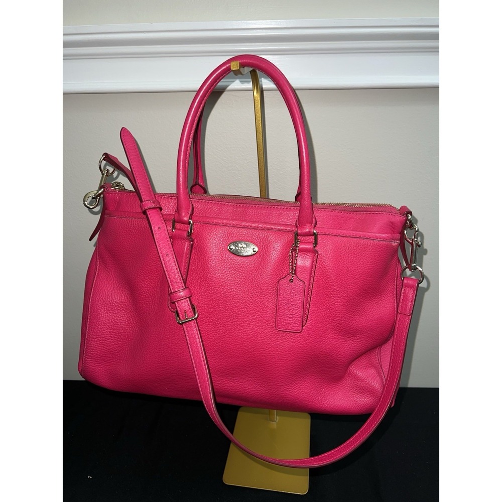 AUTHENTIC COACH Women's Pebble Leather MORGAN Satchel in Pink Ruby F35185